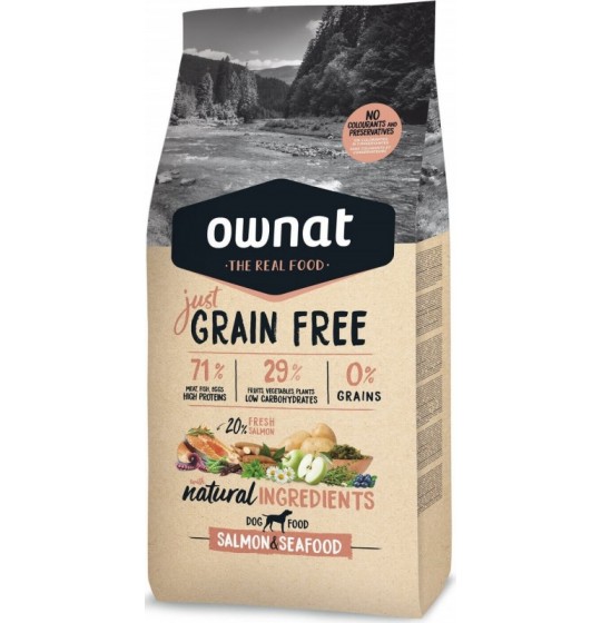 OWNAT Just Grain Free Adult sans céréales au saumon & poissons 14KG