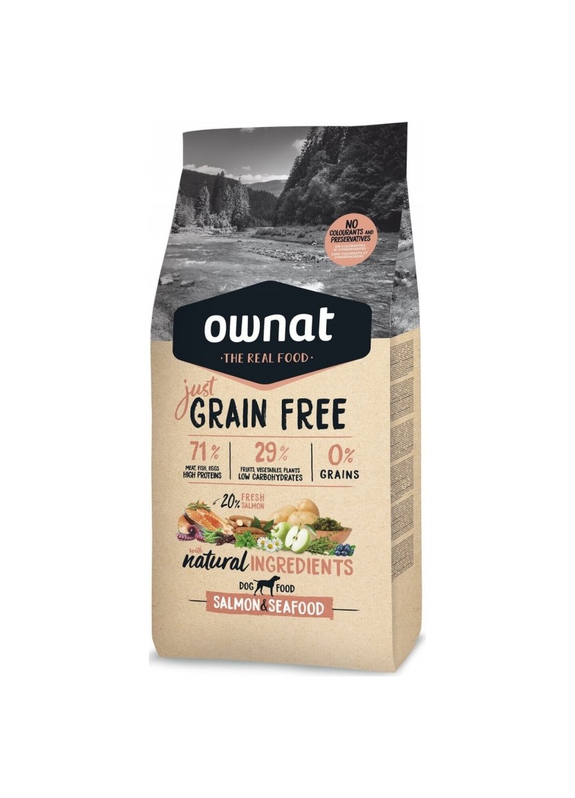 OWNAT Just Grain Free Adult sans céréales au saumon & poissons 14KG