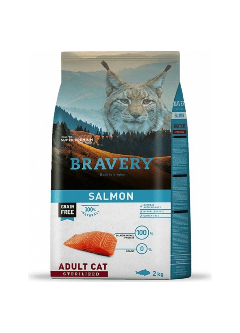 BRAVERY Sterilized Cat Sans Céréales au Saumon pour Chat Adulte Stérilisé 7kg