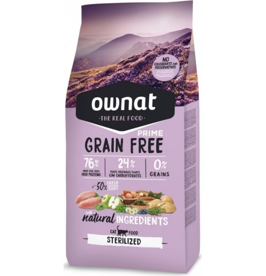 OWNAT PRIME Grain Free sans céréales poulet & dinde pour chat adulte stérilisé 8kg