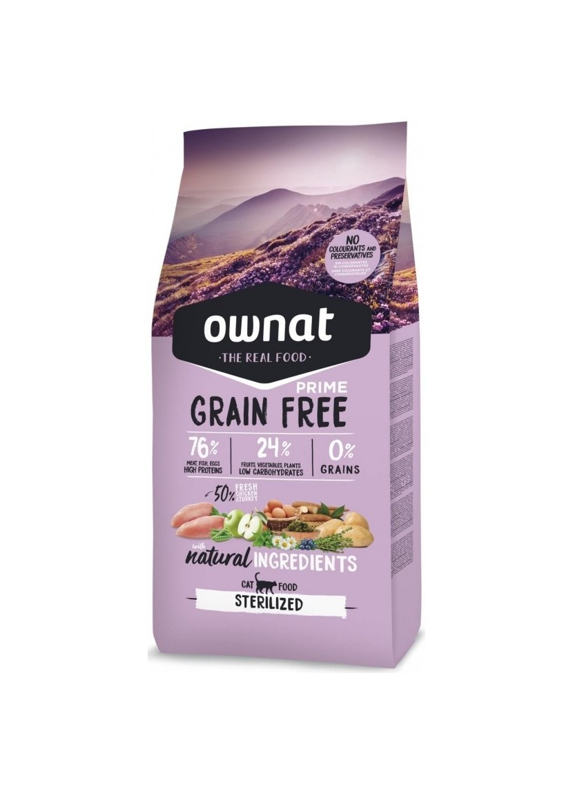 OWNAT PRIME Grain Free sans céréales poulet & dinde pour chat adulte stérilisé 8kg